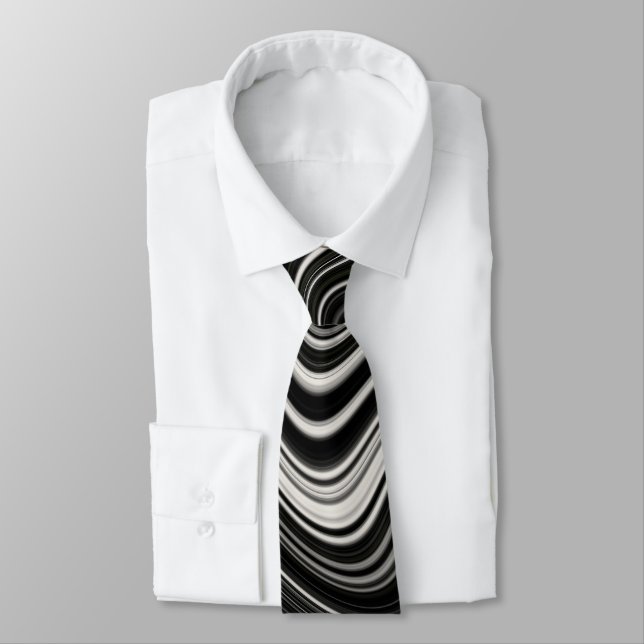 Black & White Zebra Wavy Abstraction Tie (Tied)