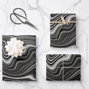 Black & White Zebra Wavy Abstraction Wrapping Paper Sheet