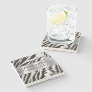 Black White Zebra Wedding Stone Coaster