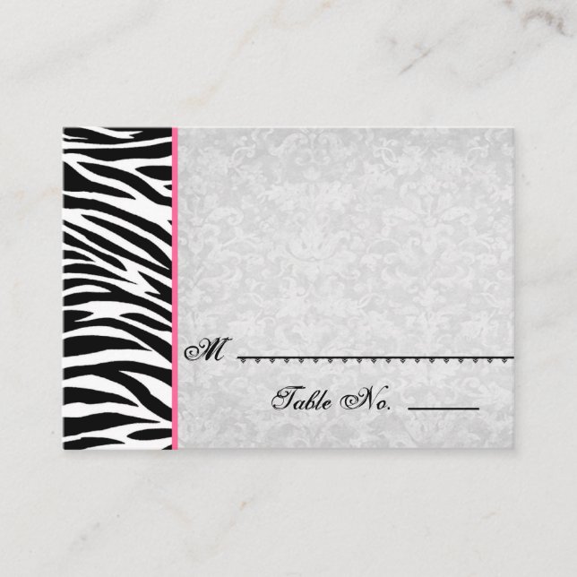Black White Zebra with Grunge Damask Place Cards (Front)