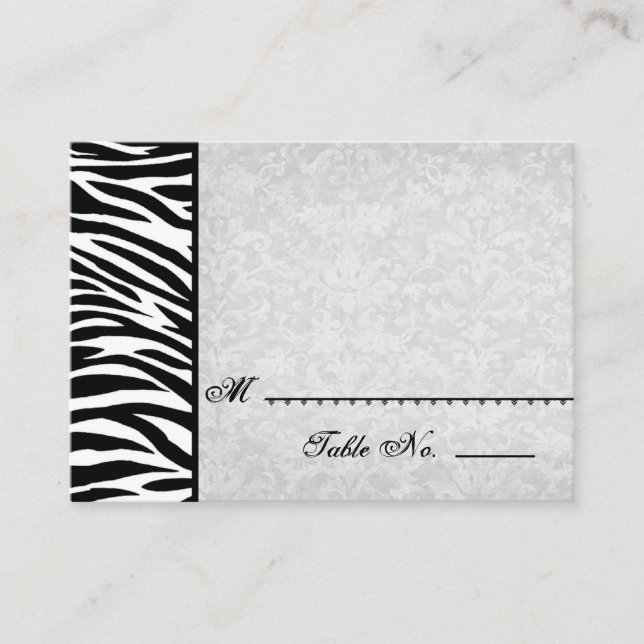 Black White Zebra with Grunge Damask Place Cards (Front)