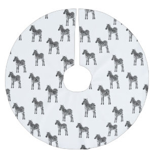Black White Zebras Christmas Brushed Polyester Tree Skirt