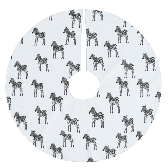 Black White Zebras Christmas Brushed Polyester Tree Skirt (Front)