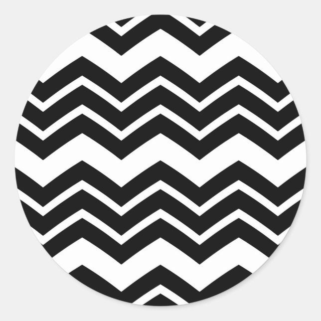 Black White Zigzag Chevron Pattern Design  Classic Round Sticker (Front)