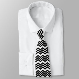 Black White Zigzag Chevron Pattern Design  Tie
