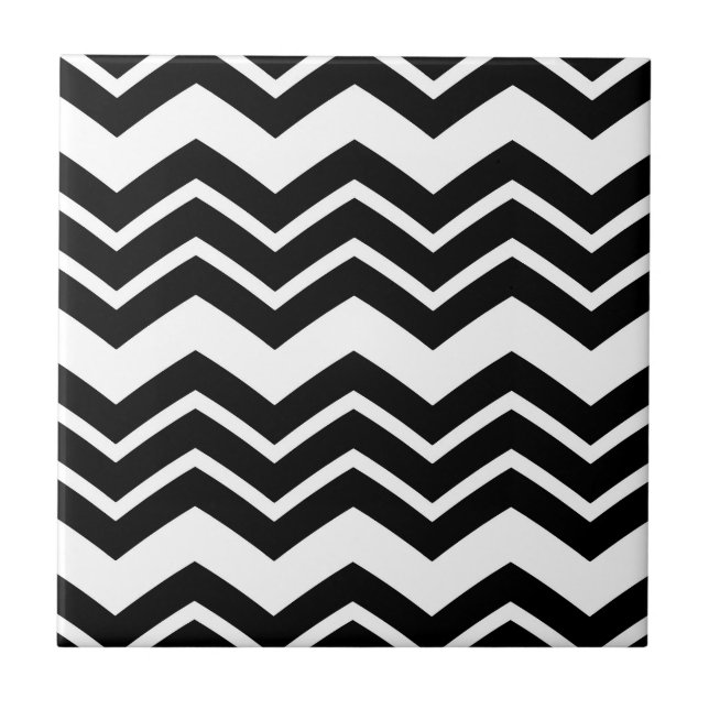 Black White Zigzag Chevron Pattern Design  Tile (Front)