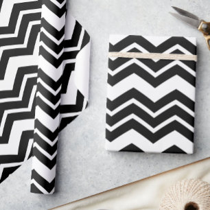 Black White Zigzag Chevron Pattern Design Wrapping Paper