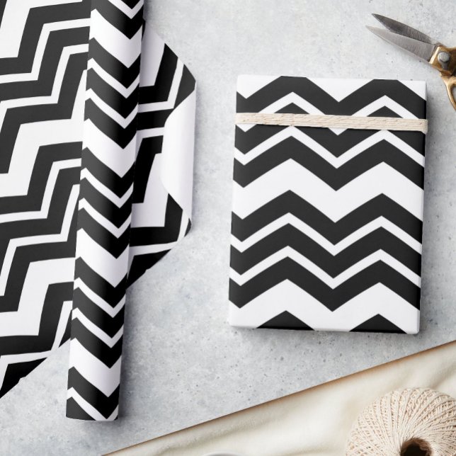 Black White Zigzag Chevron Pattern Design  Wrapping Paper (Creator Uploaded)