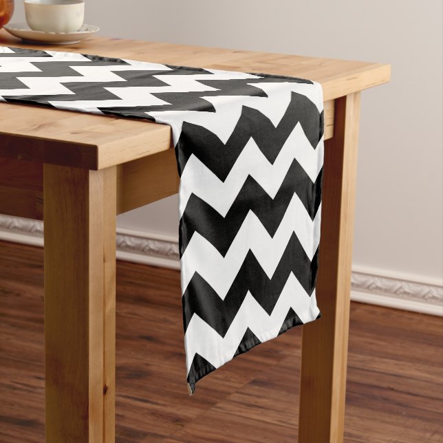 Black & White Zigzag Chevron Pattern Medium Table Runner (In Situ)