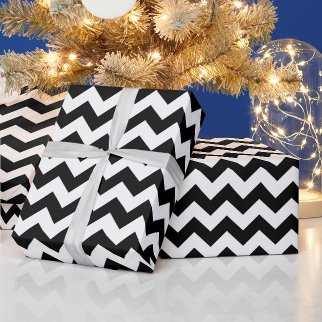 Black White Zigzag Chevron Pattern Wrapping Paper (Holidays)