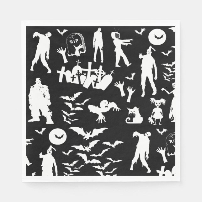 Black & White Zombie Collage Halloween Napkin (Front)