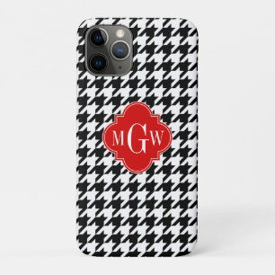 Black Wht Houndstooth Red Quatrefoil 3 Monogram iPhone 11 Pro Case