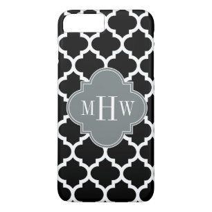 Black Wht Moroccan #5 Charcoal 3 Initial Monogram iPhone 8 Plus/7 Plus Case