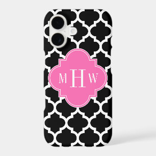 Black Wht Moroccan #5 Hot Pink #2 Name Monogram