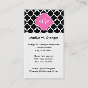 Black Wht Moroccan #5 Hot Pink #2 Name Monogram Business Card