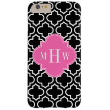 Black Wht Moroccan #6 Hot Pink 3 Initial Monogram