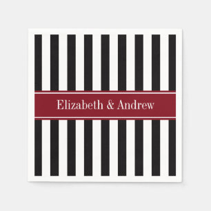 Black Wht Stripe Burgundy Ribbon Name Monogram Napkin