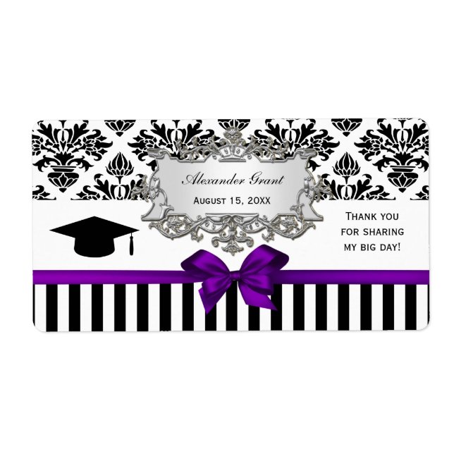 Black Wht Stripe Damask Purple Water Label Grad (Front)