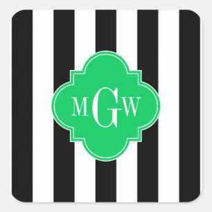 Black Wht Stripe Emerald Square 3 Monogram Sticker