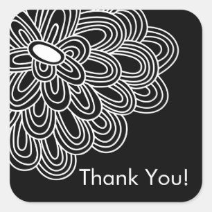 Black Whte Floral Thank You Bridal Shower Favour Square Sticker