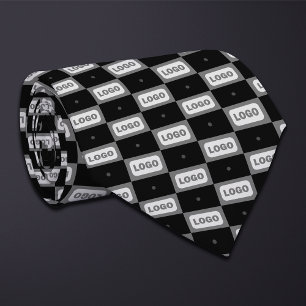 Black (Wide Rectangle) Logo Chequerboard Neck Tie