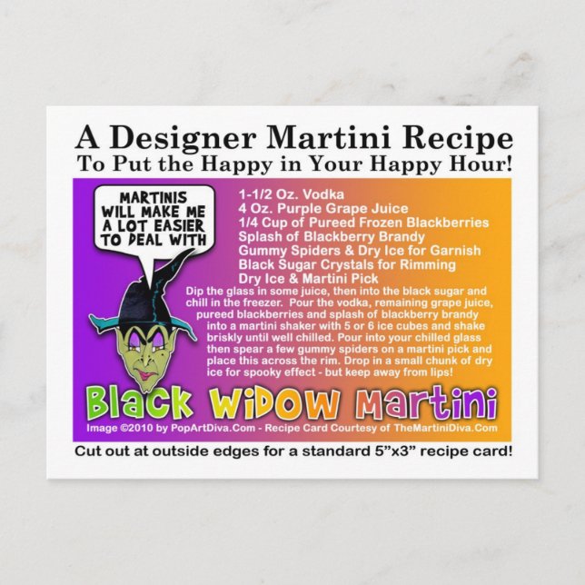 Black Widow Halloween Martini Recipe Postcard (Front)