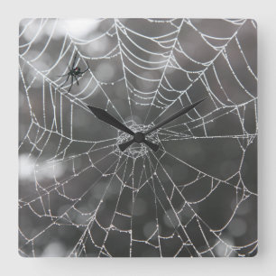 Black Widow in Spider Web   Halloween Square Wall Clock