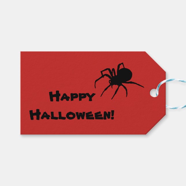 Black Widow on Red Halloween Gift Tag (Front (Horizontal))