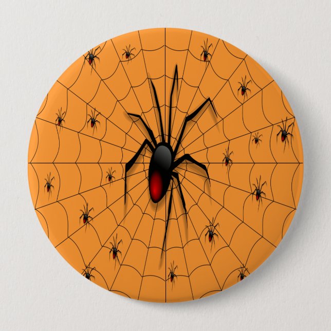 Black Widow Spider and Babies - 10 Cm Round Badge (Front)