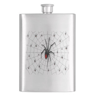 Black Widow Spider and Babies - Hip Flask