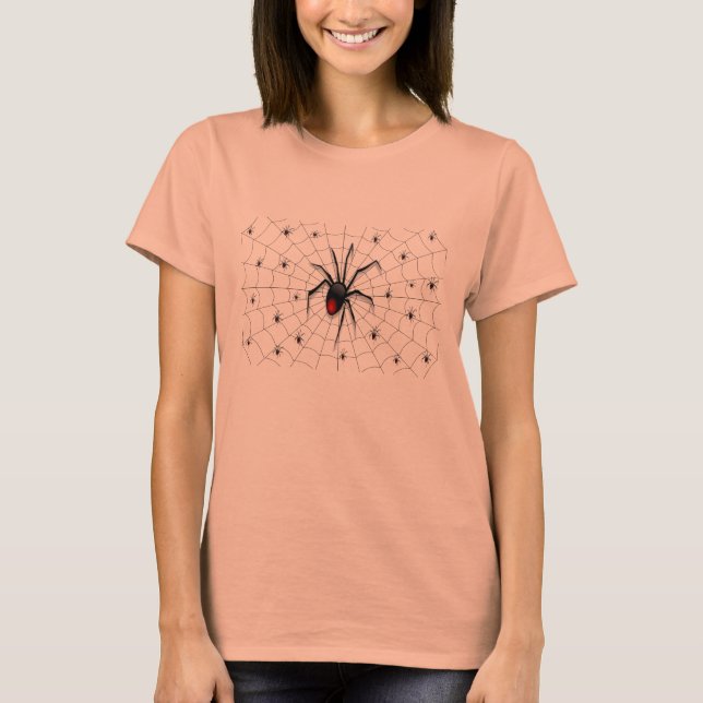 Black Widow Spider and Babies - T-Shirt (Front)
