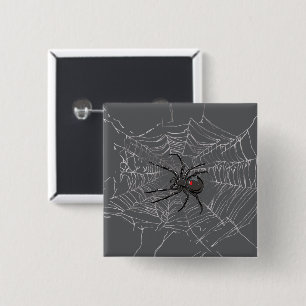 Black Widow Spider And Spiderweb Drawing Art 15 Cm Square Badge