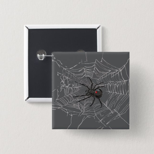 Black Widow Spider And Spiderweb Drawing Art 15 Cm Square Badge (Front & Back)