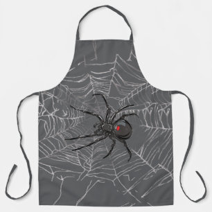 Black Widow Spider And Spiderweb Drawing Art Apron