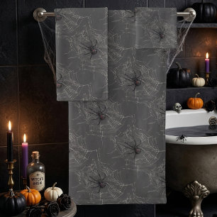 Black Widow Spider And Spiderweb Drawing Art Bath Towel Set