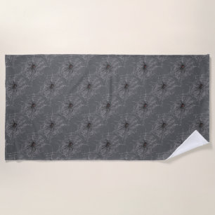 Black Widow Spider And Spiderweb Drawing Art Beach Towel
