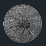 Black Widow Spider And Spiderweb Drawing Art Dartboard<br><div class="desc">Dartboard Dart Board dart tossing throwing fun competitive game set and functional wall hanging art decor printed with Black Widow Spider And Spiderweb Drawing Art original hand drawn graphic design artwork illustration by TheFabricSeal print on demand shop at Zazzle.com #ZazzleMade ©️Original. https://www.zazzle.com/store/thefabricseal Celebrate Halloween and Goth any time of the...</div>