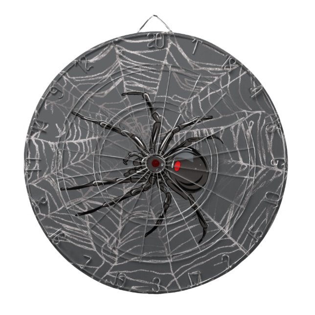 Black Widow Spider And Spiderweb Drawing Art Dartboard (Front)
