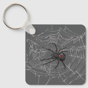 Black Widow Spider And Spiderweb Drawing Art Key Ring