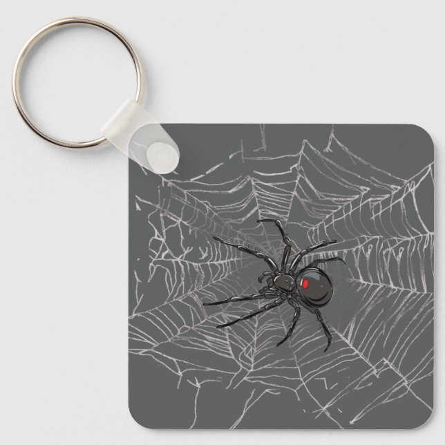 Black Widow Spider And Spiderweb Drawing Art Key Ring (Front)