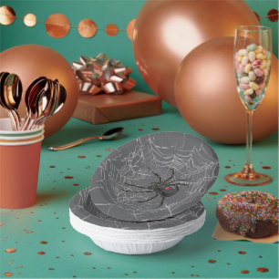 Black Widow Spider And Spiderweb Drawing Art Paper Plate