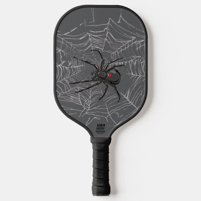 Black Widow Spider And Spiderweb Drawing Art Pickleball Paddle (Front)