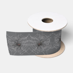 Black Widow Spider And Spiderweb Drawing Art Satin Ribbon