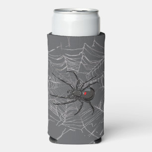 Black Widow Spider And Spiderweb Drawing Art  Seltzer Can Cooler