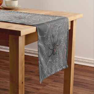 Black Widow Spider And Spiderweb Drawing Art Short Table Runner