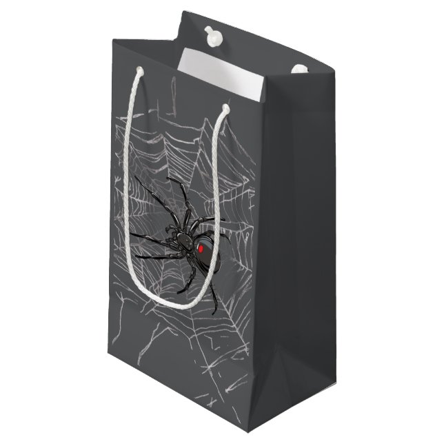 Black Widow Spider And Spiderweb Drawing Art Small Gift Bag (Front Angled)