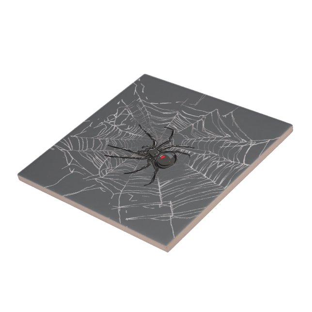 Black Widow Spider And Spiderweb Drawing Art Tile (Side)