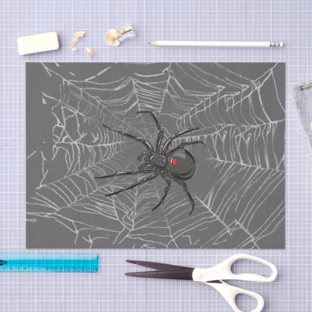 Black Widow Spider And Spiderweb Drawing Art Tissue Paper (Craft)