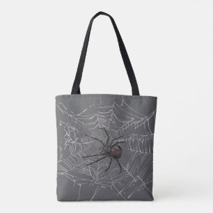 Black Widow Spider And Spiderweb Drawing Art Tote Bag