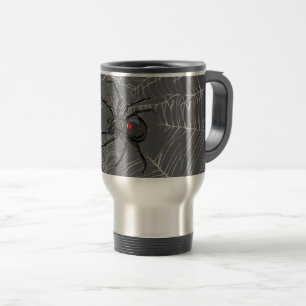 Black Widow Spider And Spiderweb Drawing Art Travel Mug
